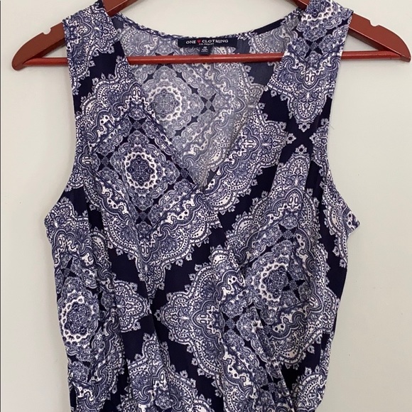 One Clothing Blue Boho Surplice Romper with Pockets - Picture 3 of 6